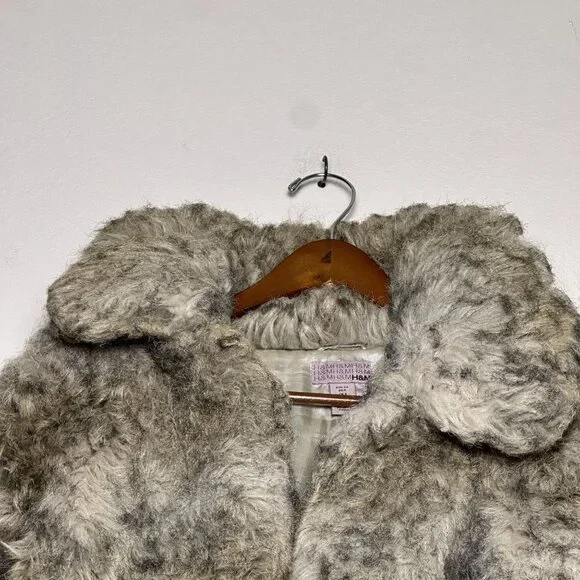 VTG H&M Faux Fur Coat Jacket Women 4 Grey Brown Mottled Pattern Outerwear Y2K - Picture 8 of 15
